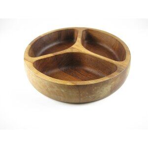 Dansk Malaysia MCM Divided Teak Wood Bowl Round IHQ Staved Divided Candy Nut